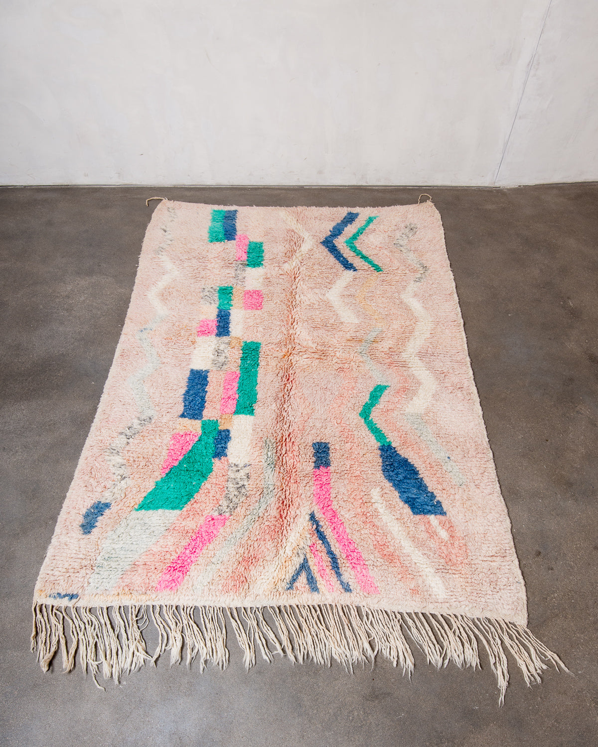 Modern, designer, handcrafted Berber runner rug from Morocco. Vintage carpet with beautiful colours and patterns and fluffy texture.